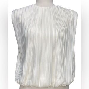 Ann Taylor White Pleated Sleeveless Shell Blouse